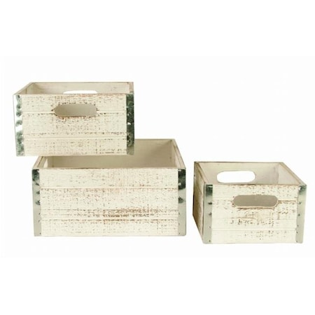8132-S3-WW Set Of 3 Square Distressed Wood Crates